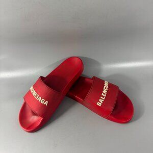 BALENCIAGA Men's Pool Slides in Red, Size US 12